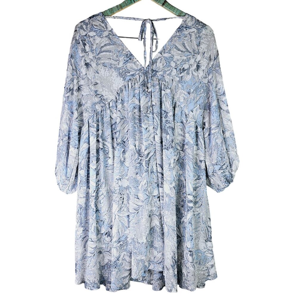 Umgee Baby Blue White Floral Crochet Trim Tunic Dress Sz M - Picture 2 of 7